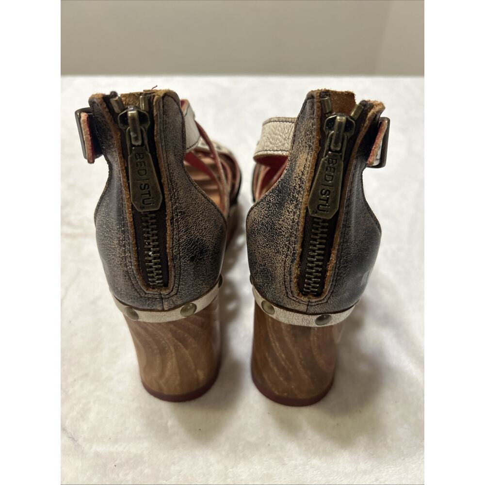 Bed Stu Women’s Sandals Size 7 Platform Leather Antonelli Wooden Heel Strappy - Picture 5 of 7